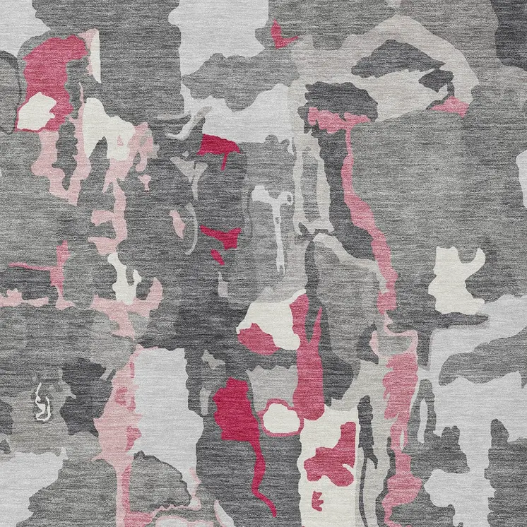 5' X 8' Gray Charcoal And Pink Abstract Washable Indoor Outdoor Area Rug