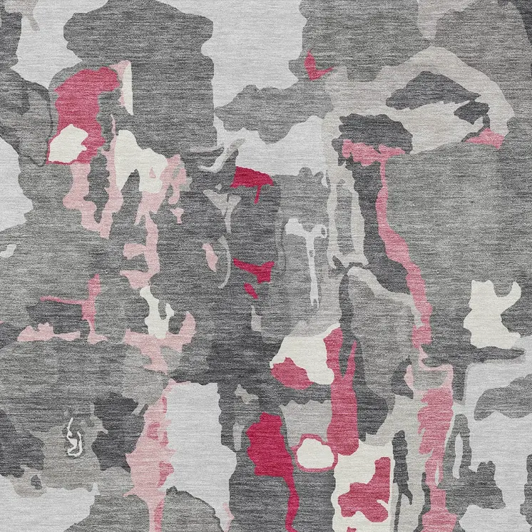 8' X 10' Gray Charcoal And Pink Abstract Washable Indoor Outdoor Area Rug