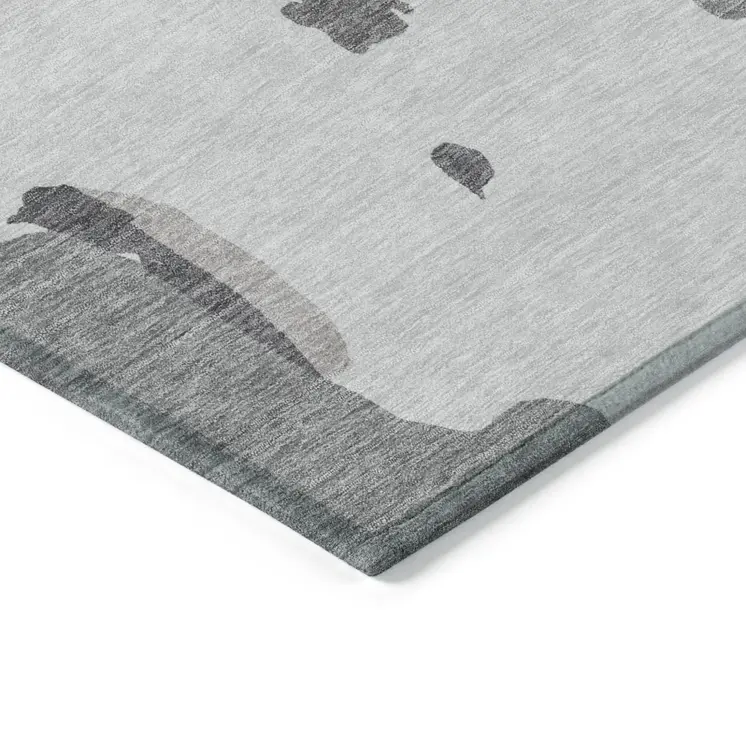 9' X 12' Gray Charcoal And Pink Abstract Washable Indoor Outdoor Area Rug