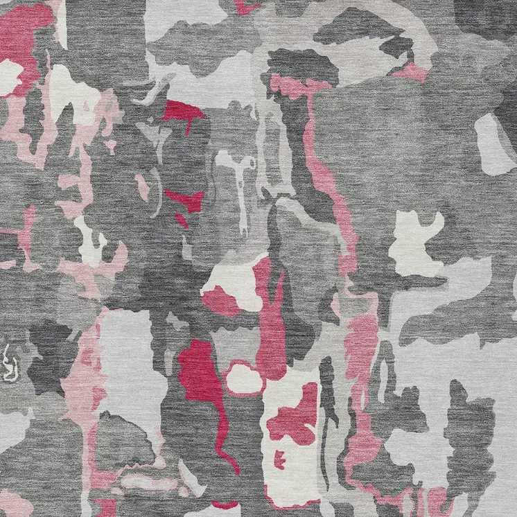 9' X 12' Gray Charcoal And Pink Abstract Washable Indoor Outdoor Area Rug
