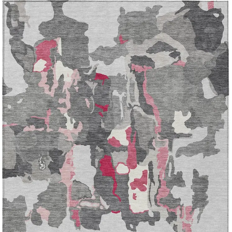 10' X 14' Gray Charcoal And Pink Abstract Washable Indoor Outdoor Area Rug