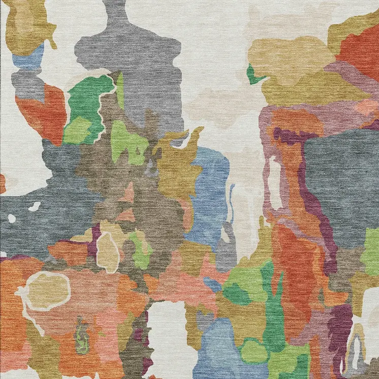 5' X 8' Ivory Pink And Green Abstract Washable Indoor Outdoor Area Rug