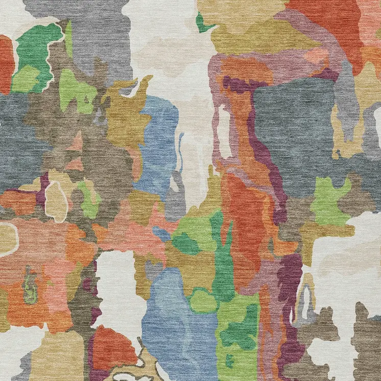 8' X 10' Ivory Pink And Green Abstract Washable Indoor Outdoor Area Rug