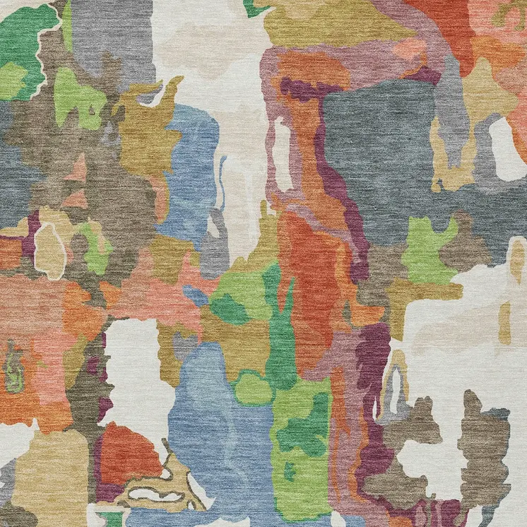 10' X 14' Ivory Pink And Green Abstract Washable Indoor Outdoor Area Rug
