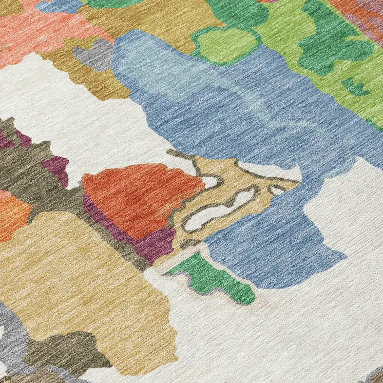 10' X 14' Ivory Pink And Green Abstract Washable Indoor Outdoor Area Rug