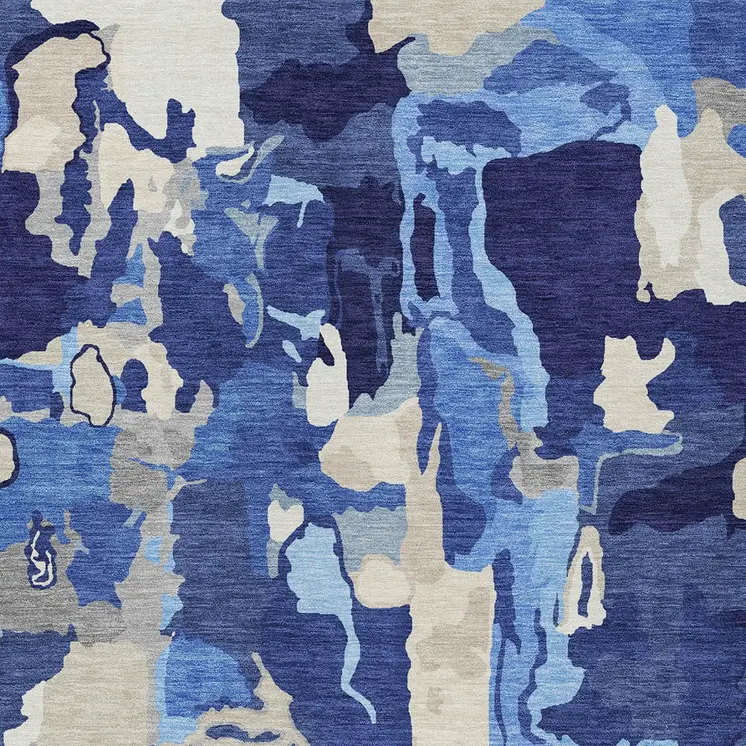 5' X 8' Navy Blue Ivory And Gray Abstract Washable Indoor Outdoor Area Rug