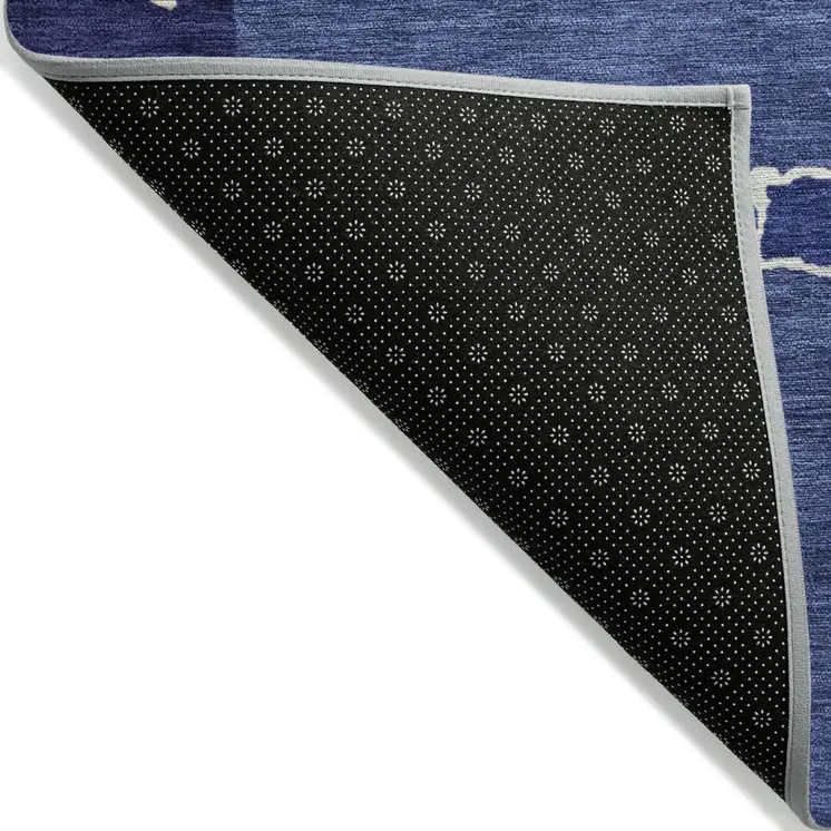 8' X 10' Navy Blue Ivory And Gray Abstract Washable Indoor Outdoor Area Rug