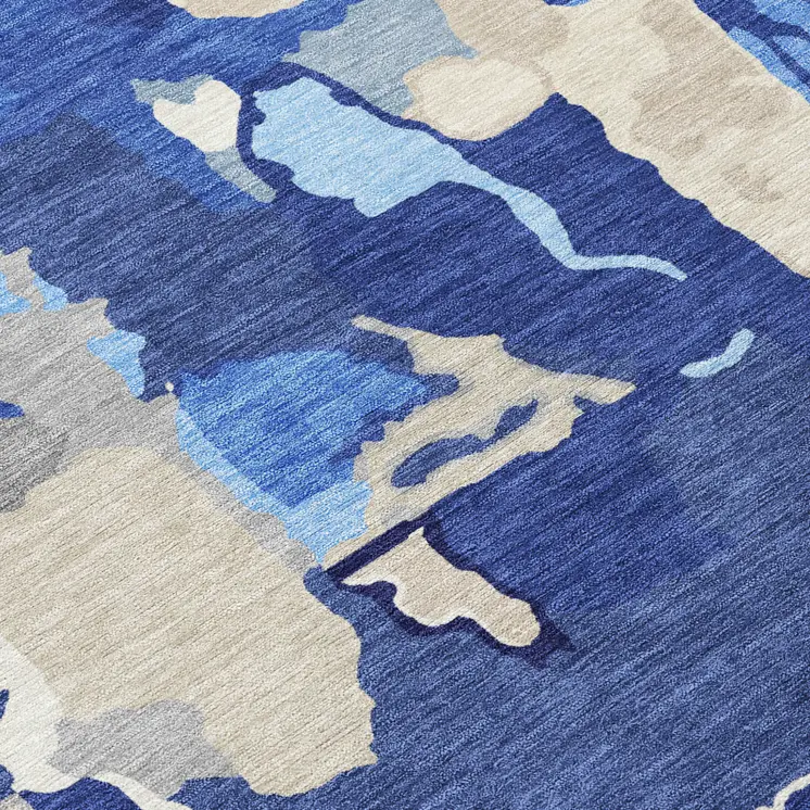 8' X 10' Navy Blue Ivory And Gray Abstract Washable Indoor Outdoor Area Rug