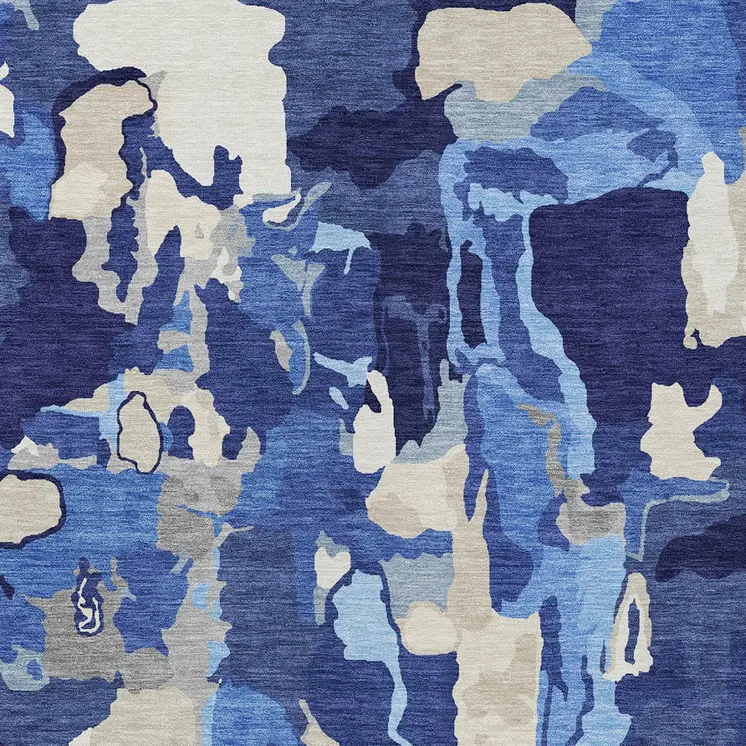 9' X 12' Navy Blue Ivory And Gray Abstract Washable Indoor Outdoor Area Rug