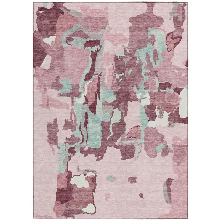 3' X 5' Pink And Gray Abstract Washable Indoor Outdoor Area Rug