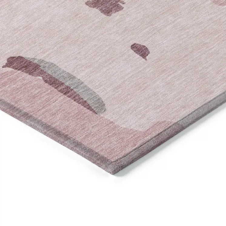 3' X 5' Pink And Gray Abstract Washable Indoor Outdoor Area Rug