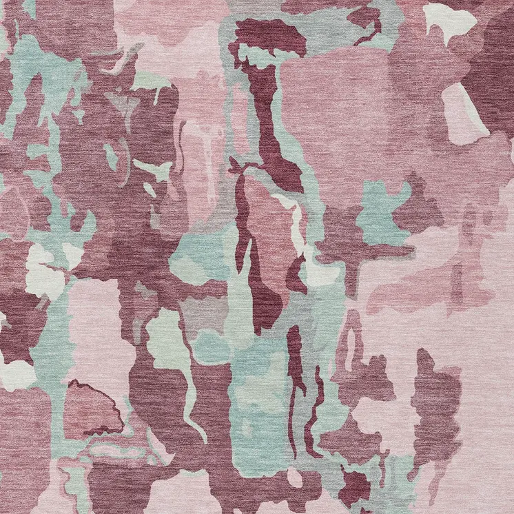 3' X 5' Pink And Gray Abstract Washable Indoor Outdoor Area Rug