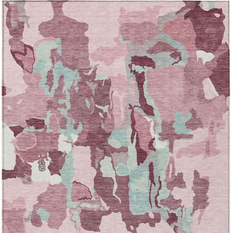 8' X 10' Pink And Gray Abstract Washable Indoor Outdoor Area Rug