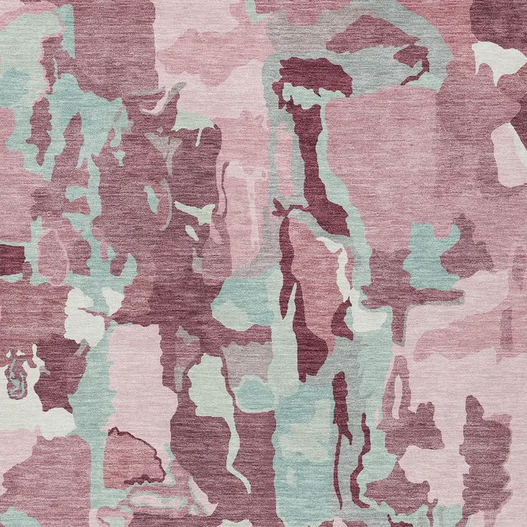 8' X 10' Pink And Gray Abstract Washable Indoor Outdoor Area Rug