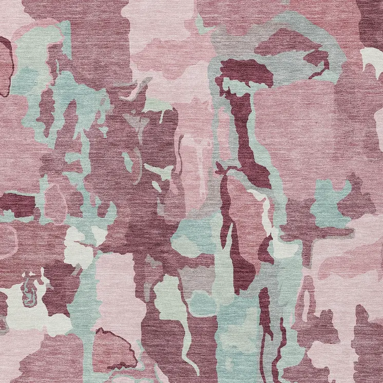 9' X 12' Pink And Gray Abstract Washable Indoor Outdoor Area Rug