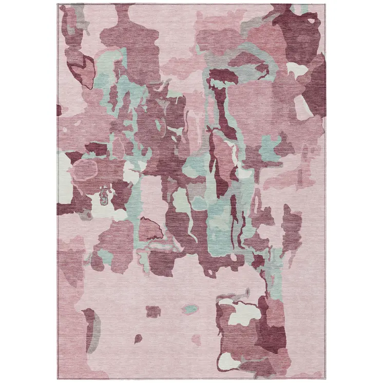 10' X 14' Pink And Gray Abstract Washable Indoor Outdoor Area Rug