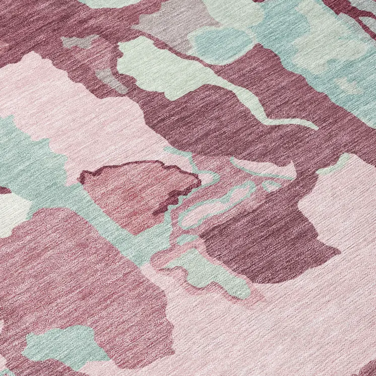 10' X 14' Pink And Gray Abstract Washable Indoor Outdoor Area Rug