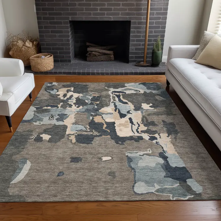 3' X 5' Taupe Gray And Beige Abstract Washable Indoor Outdoor Area Rug