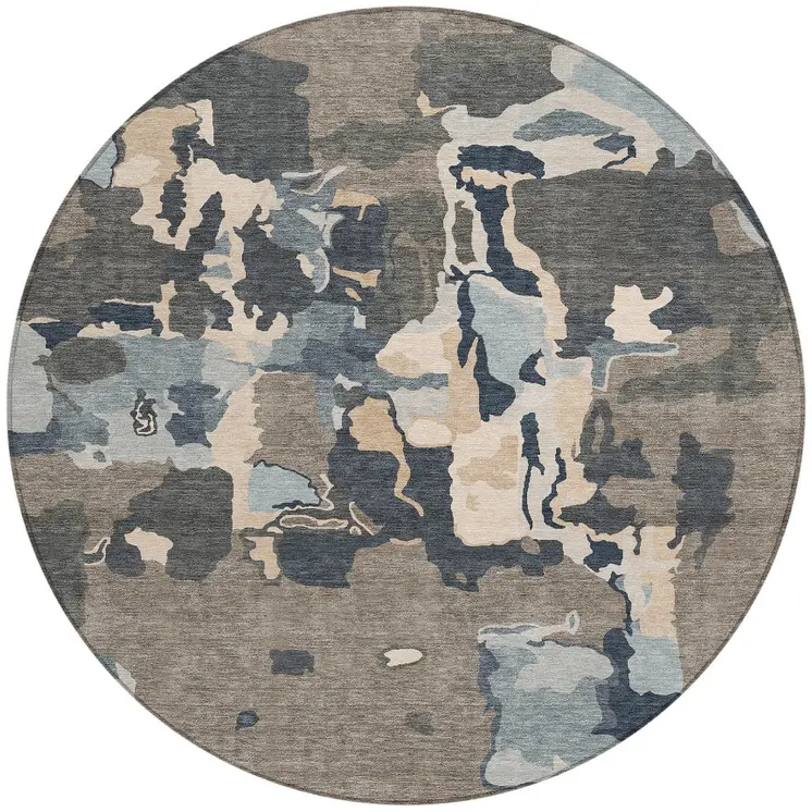 8' Taupe Gray And Beige Round Abstract Washable Indoor Outdoor Area Rug