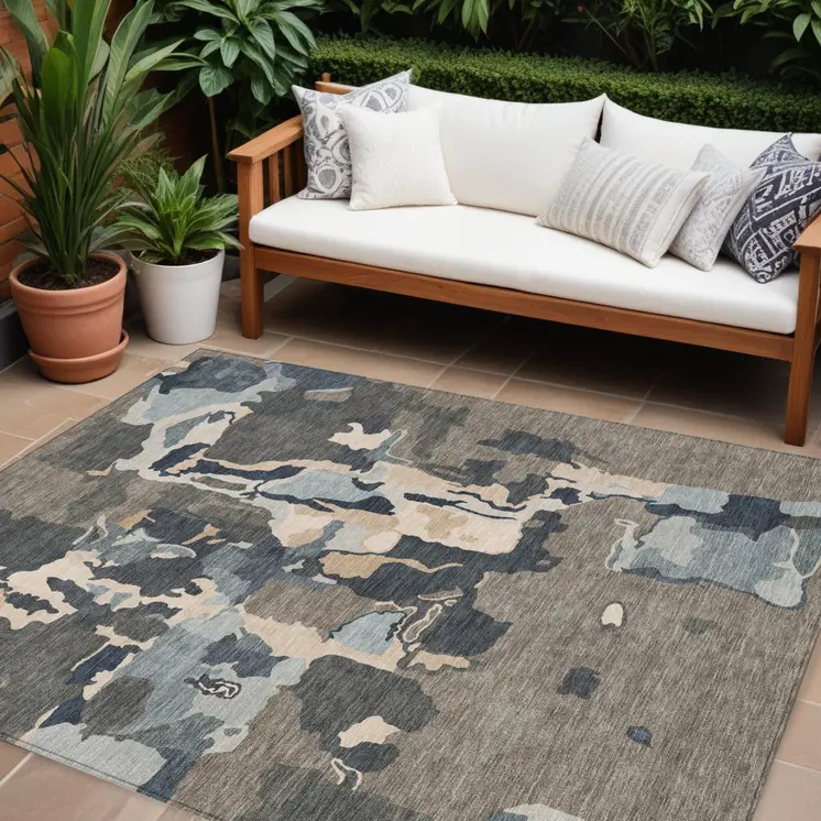 8' X 10' Taupe Gray And Beige Abstract Washable Indoor Outdoor Area Rug