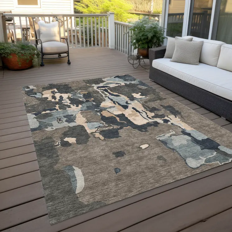 8' X 10' Taupe Gray And Beige Abstract Washable Indoor Outdoor Area Rug