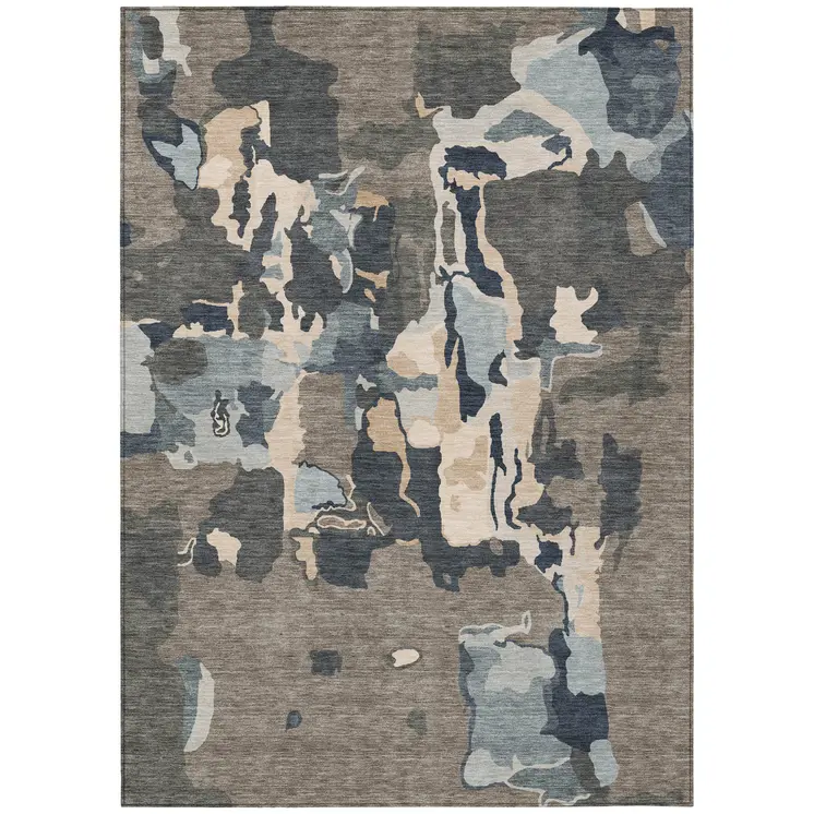8' X 10' Taupe Gray And Beige Abstract Washable Indoor Outdoor Area Rug