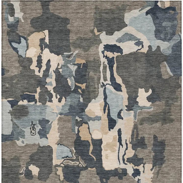 8' X 10' Taupe Gray And Beige Abstract Washable Indoor Outdoor Area Rug