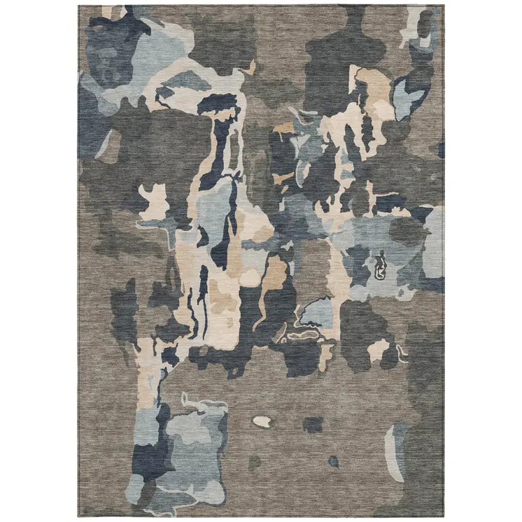 8' X 10' Taupe Gray And Beige Abstract Washable Indoor Outdoor Area Rug