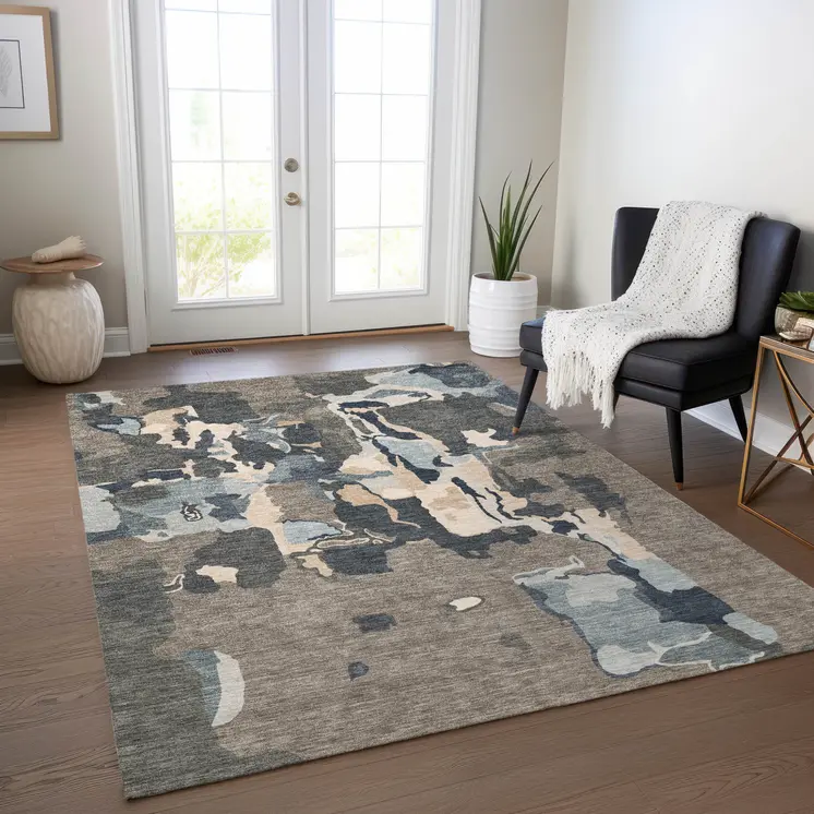 8' X 10' Taupe Gray And Beige Abstract Washable Indoor Outdoor Area Rug
