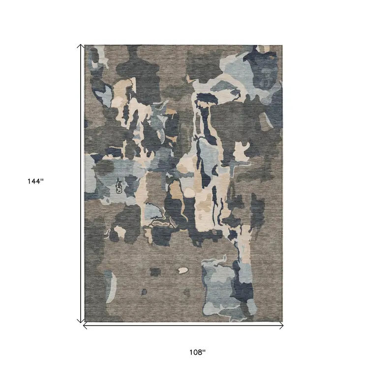 9' X 12' Taupe Gray And Beige Abstract Washable Indoor Outdoor Area Rug