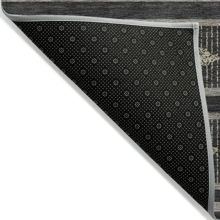 5' X 8' Black And Beige Geometric Washable Indoor Outdoor Area Rug