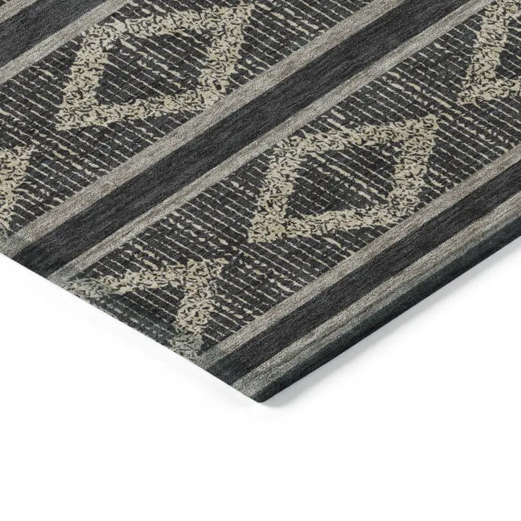 5' X 8' Black And Beige Geometric Washable Indoor Outdoor Area Rug