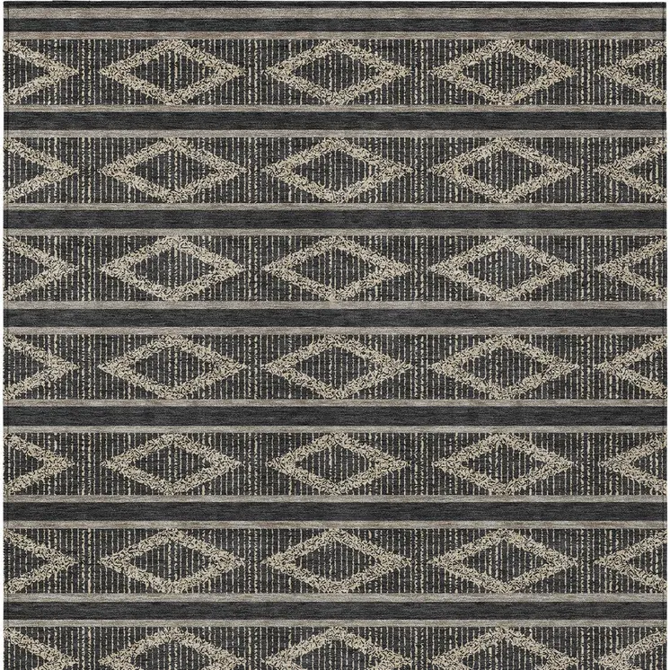 5' X 8' Black And Beige Geometric Washable Indoor Outdoor Area Rug