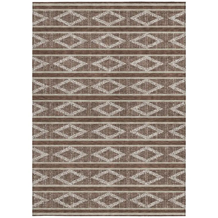 3' X 5' Brown And Beige Geometric Washable Indoor Outdoor Area Rug