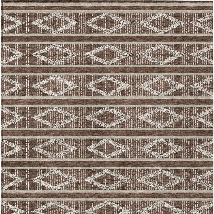 5' X 8' Brown And Beige Geometric Washable Indoor Outdoor Area Rug