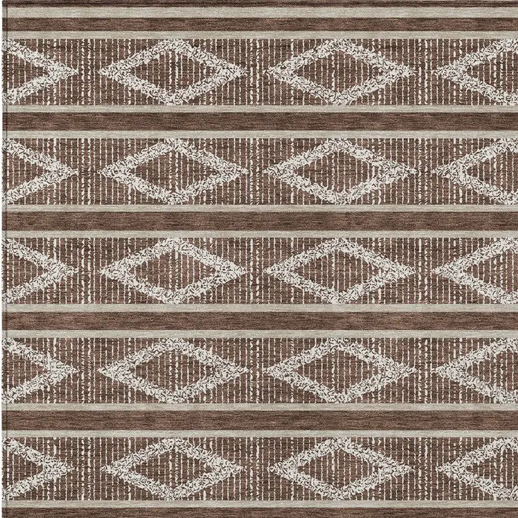 5' X 8' Brown And Beige Geometric Washable Indoor Outdoor Area Rug