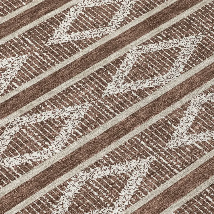 5' X 8' Brown And Beige Geometric Washable Indoor Outdoor Area Rug
