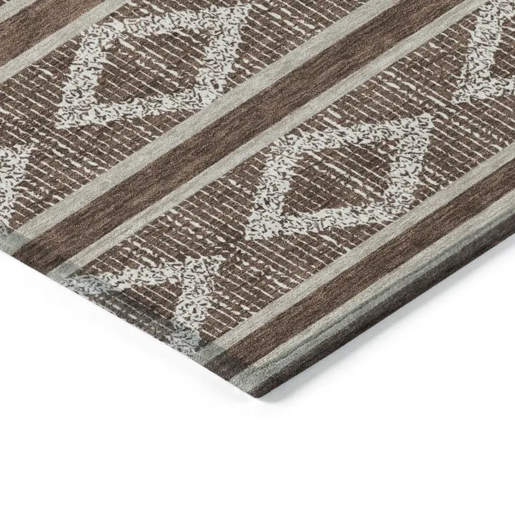 9' X 12' Brown And Beige Geometric Washable Indoor Outdoor Area Rug