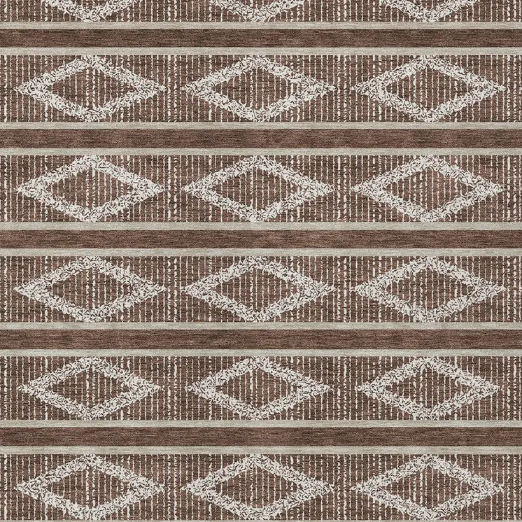 9' X 12' Brown And Beige Geometric Washable Indoor Outdoor Area Rug