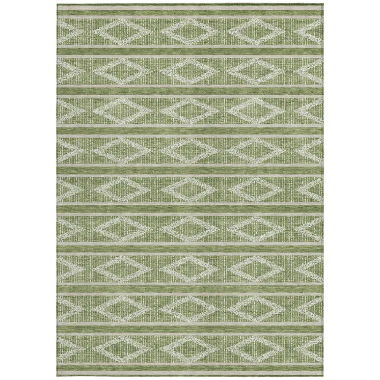 3' X 5' Green And Ivory Geometric Washable Indoor Outdoor Area Rug