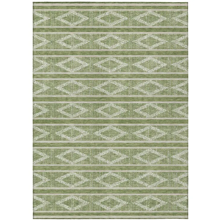 3' X 5' Green And Ivory Geometric Washable Indoor Outdoor Area Rug