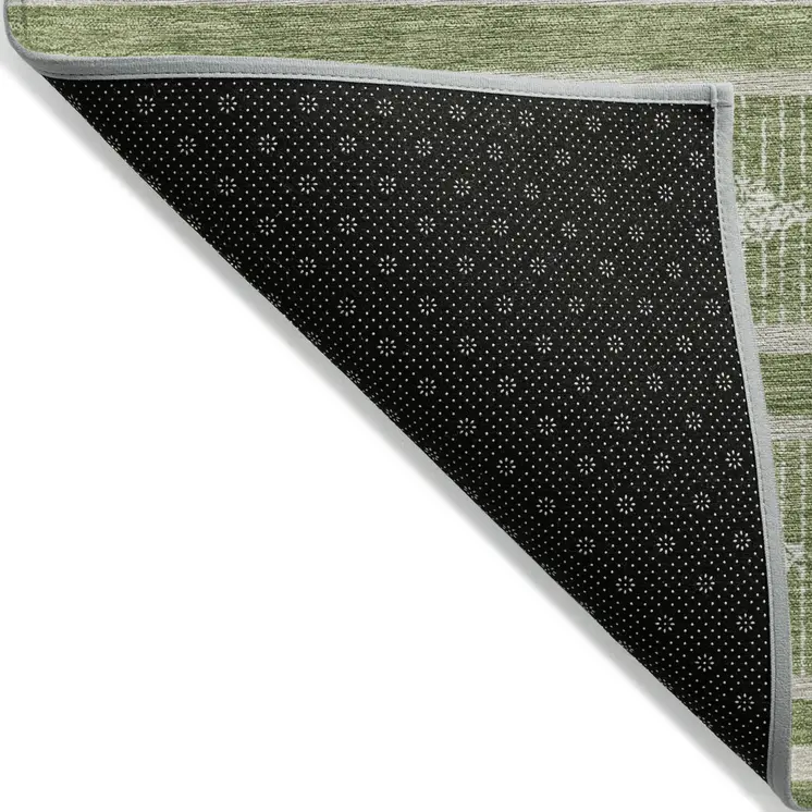 3' X 5' Green And Ivory Geometric Washable Indoor Outdoor Area Rug