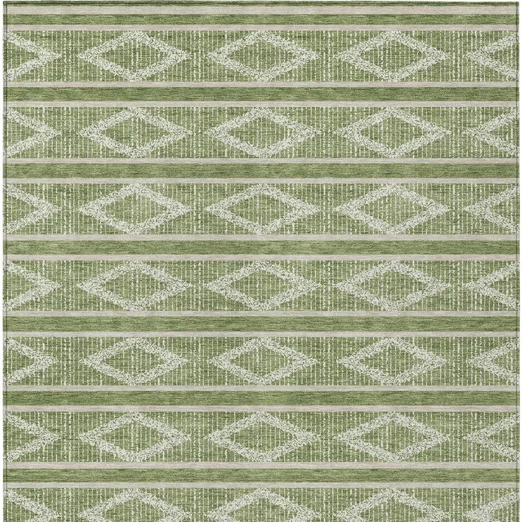 3' X 5' Green And Ivory Geometric Washable Indoor Outdoor Area Rug