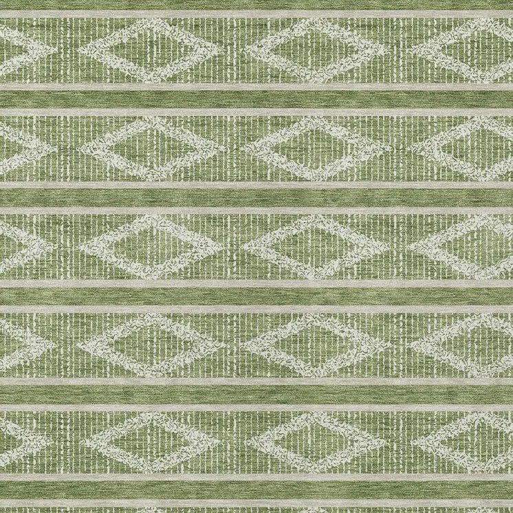 8' X 10' Green And Ivory Geometric Washable Indoor Outdoor Area Rug