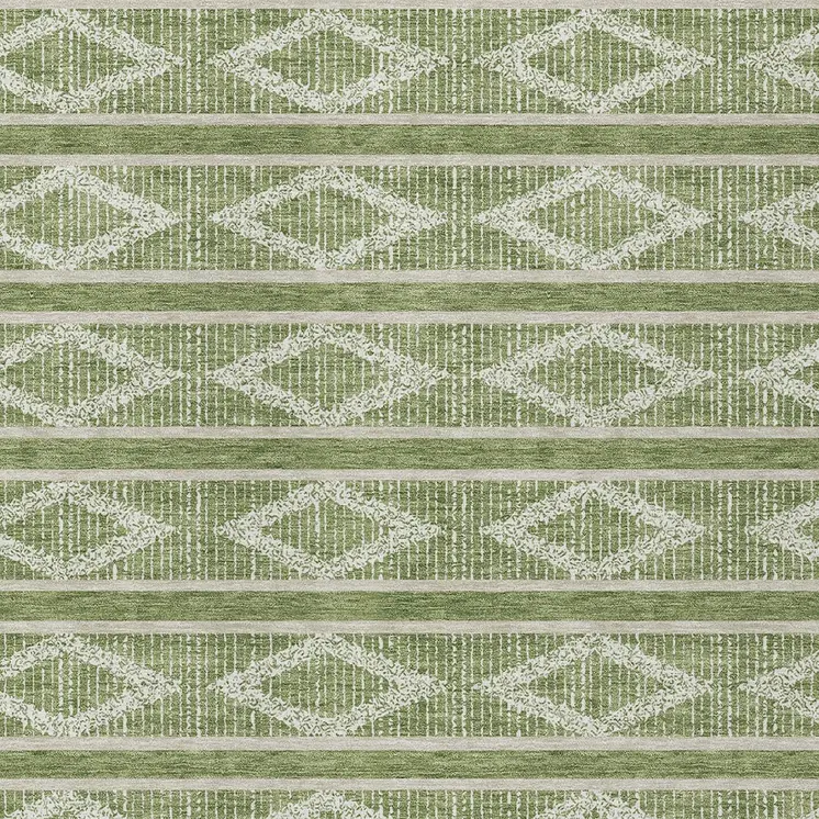 10' X 14' Green And Ivory Geometric Washable Indoor Outdoor Area Rug