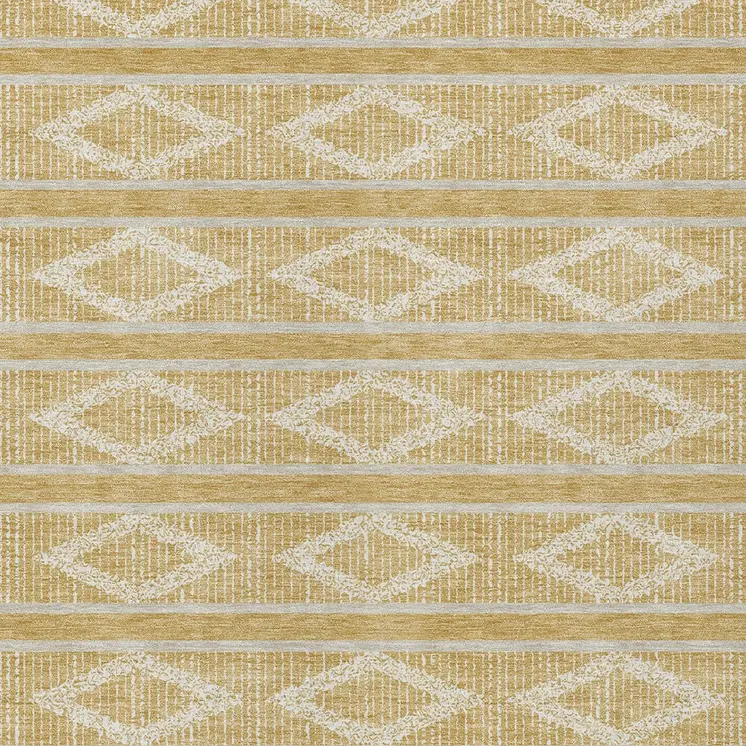 3' X 5' Gold And Ivory Geometric Washable Indoor Outdoor Area Rug