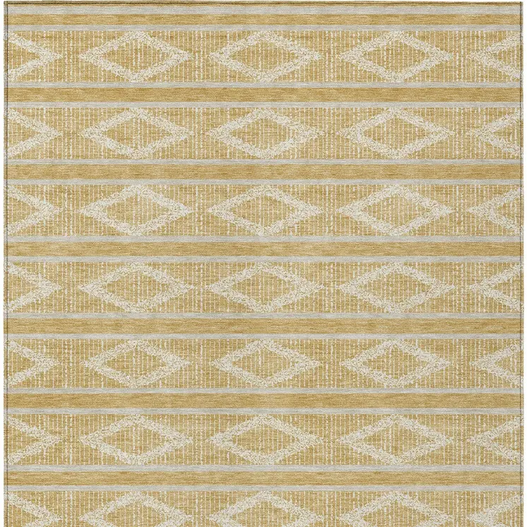 5' X 8' Gold And Ivory Geometric Washable Indoor Outdoor Area Rug