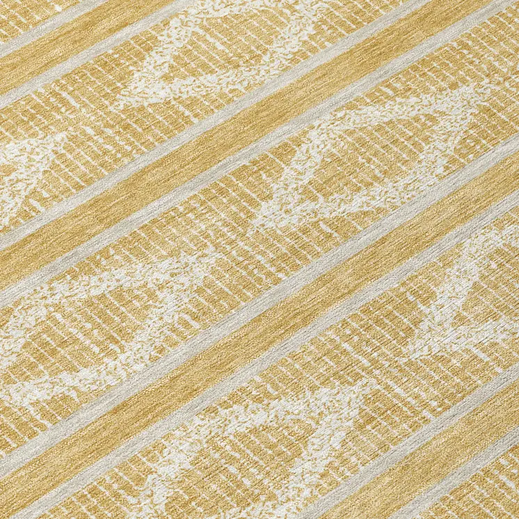 8' Gold And Ivory Round Geometric Washable Indoor Outdoor Area Rug