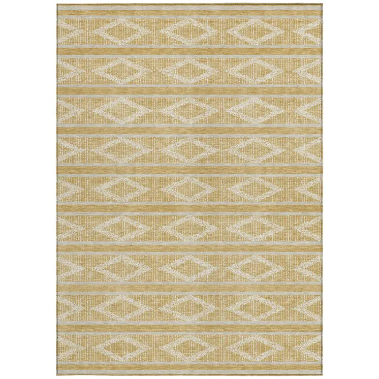 9' X 12' Gold And Ivory Geometric Washable Indoor Outdoor Area Rug