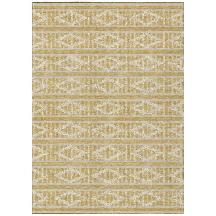 9' X 12' Gold And Ivory Geometric Washable Indoor Outdoor Area Rug